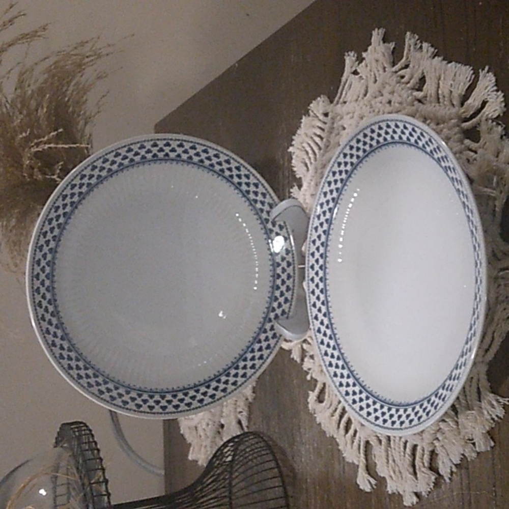 Vtg Adams Brentwood Ironstone Blue Clover Wedgewood Dinner Plates